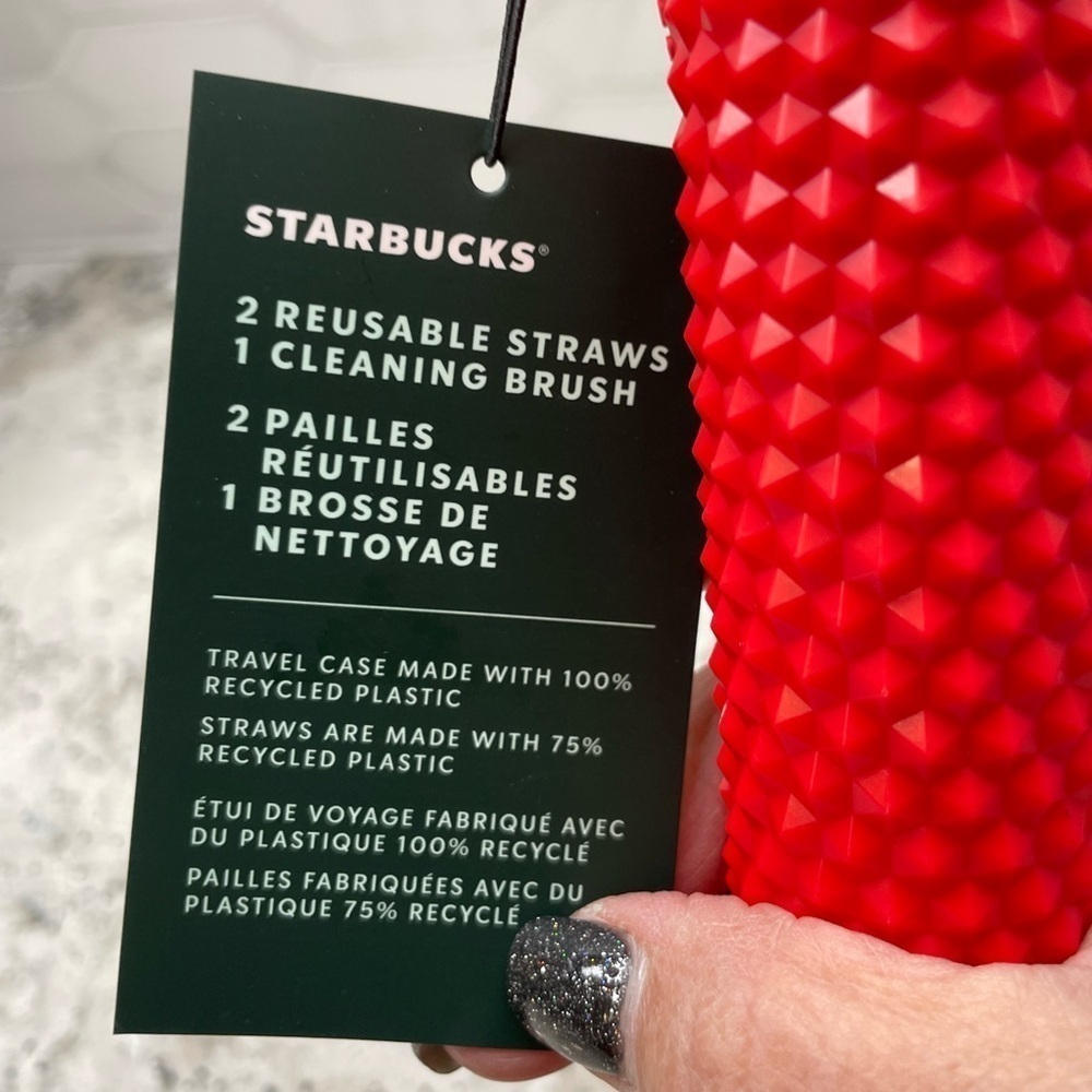 Starbucks 2024 Holiday Red Studded Bling Case & Reusable Straw Kit. NWT - Picture 6 of 7